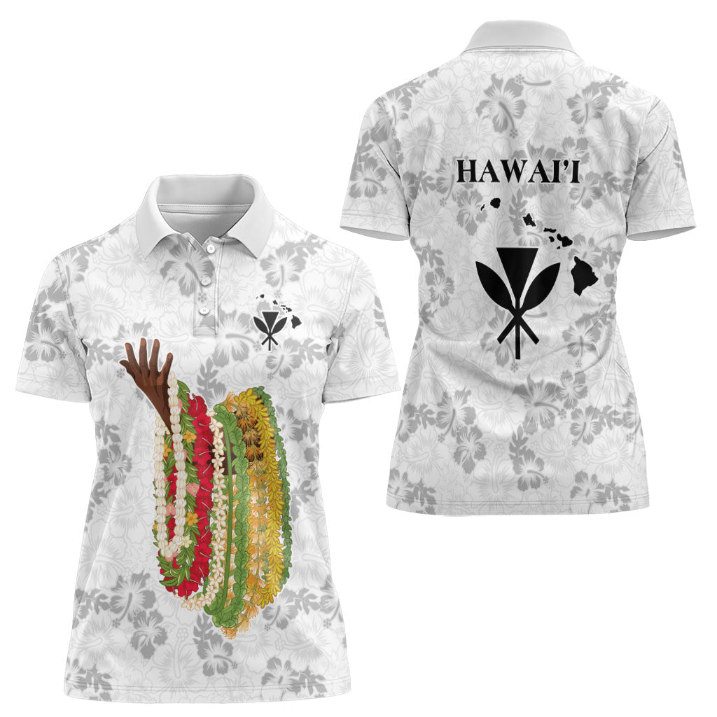 Hawaii Lei Kamehameha Women Polo Shirt Ke'oke'o Seamless Pattern Hibiscus Flower LT9 - Polynesian Pride