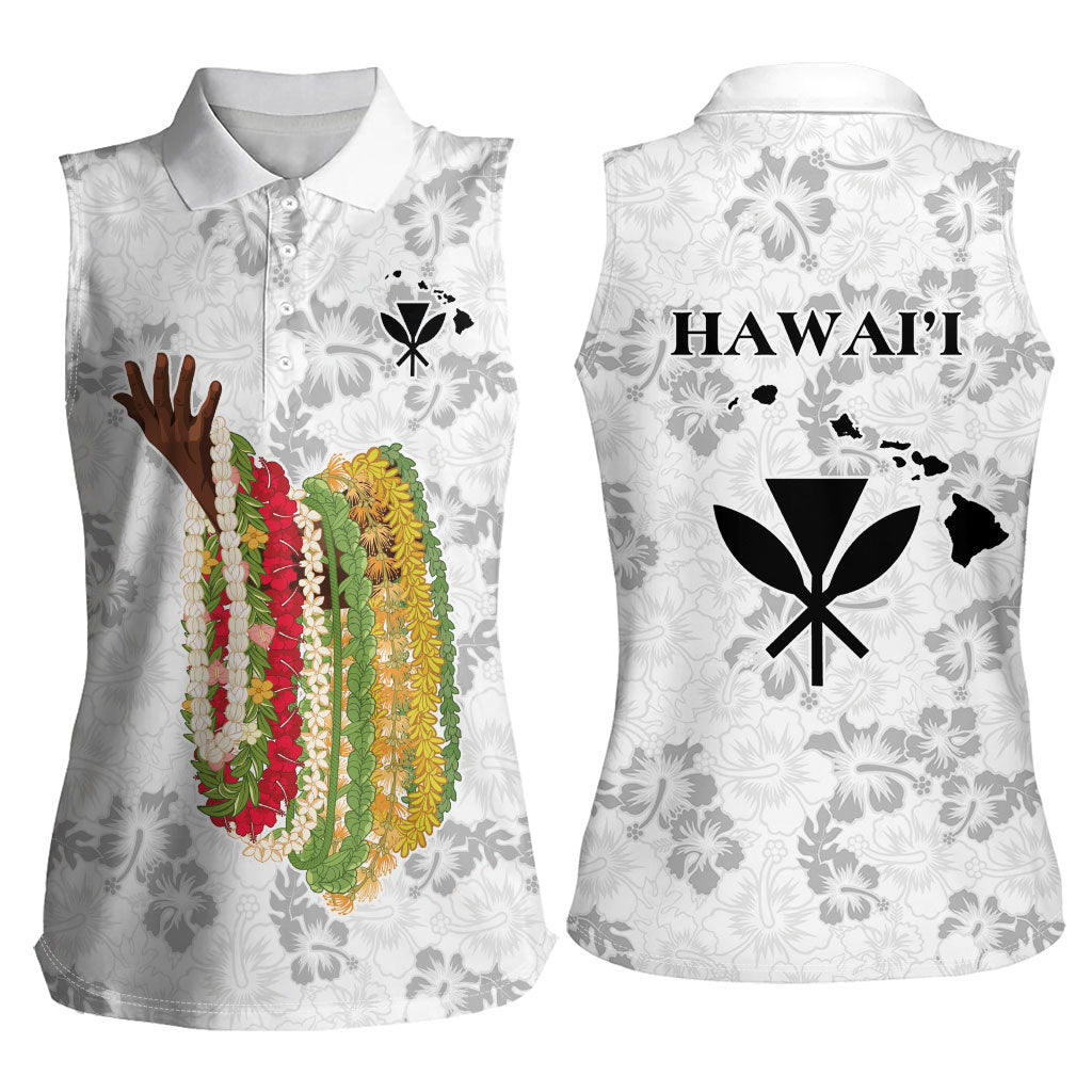 Hawaii Lei Kamehameha Women Sleeveless Polo Shirt Ke'oke'o Seamless Pattern Hibiscus Flower