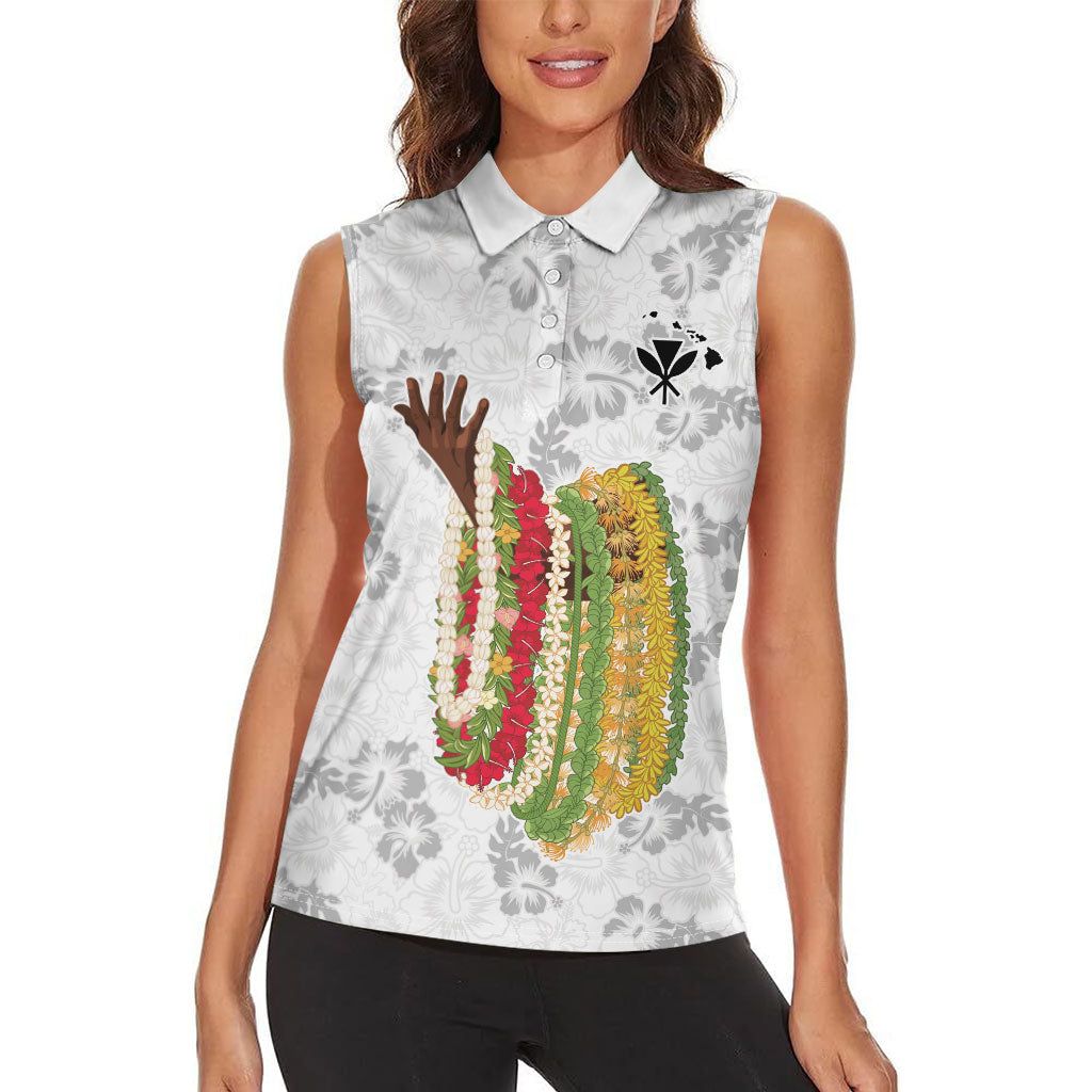 Hawaii Lei Kamehameha Women Sleeveless Polo Shirt Ke'oke'o Seamless Pattern Hibiscus Flower