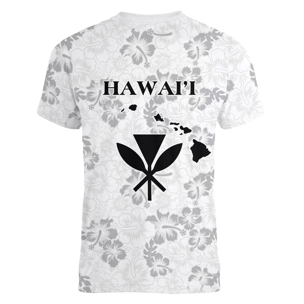 Hawaii Lei Kamehameha Women V-Neck T-Shirt Ke'oke'o Seamless Pattern Hibiscus Flower