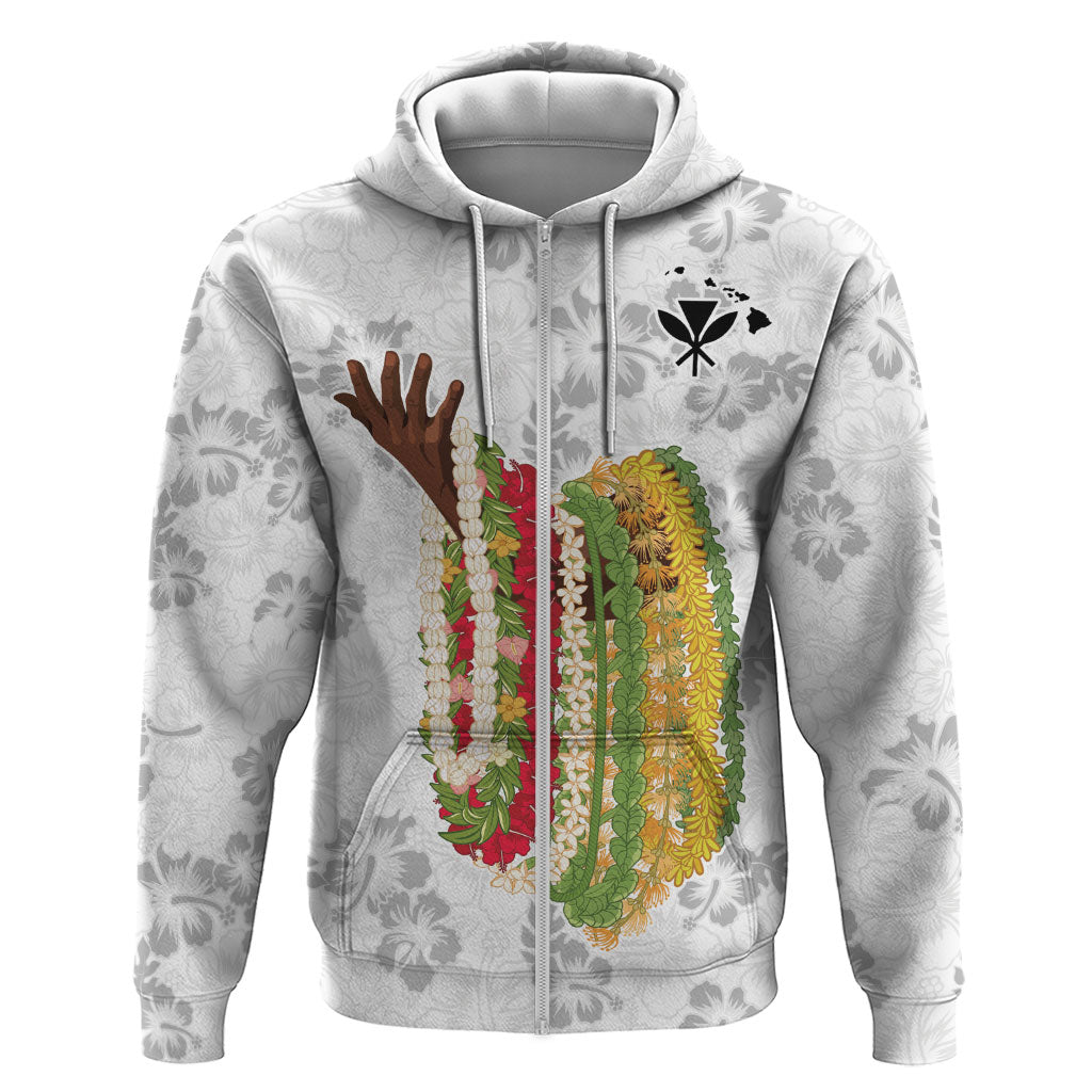 Hawaii Lei Kamehameha Zip Hoodie Ke'oke'o Seamless Pattern Hibiscus Flower