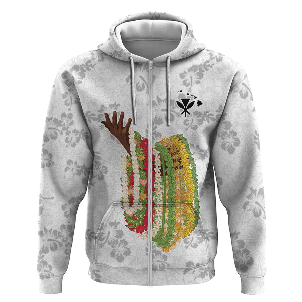 Hawaii Lei Kamehameha Zip Hoodie Ke'oke'o Seamless Pattern Hibiscus Flower LT9 Zip Hoodie White - Polynesian Pride