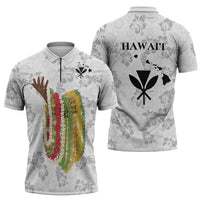 Hawaii Lei Kamehameha Zipper Polo Shirt Ke'oke'o Seamless Pattern Hibiscus Flower
