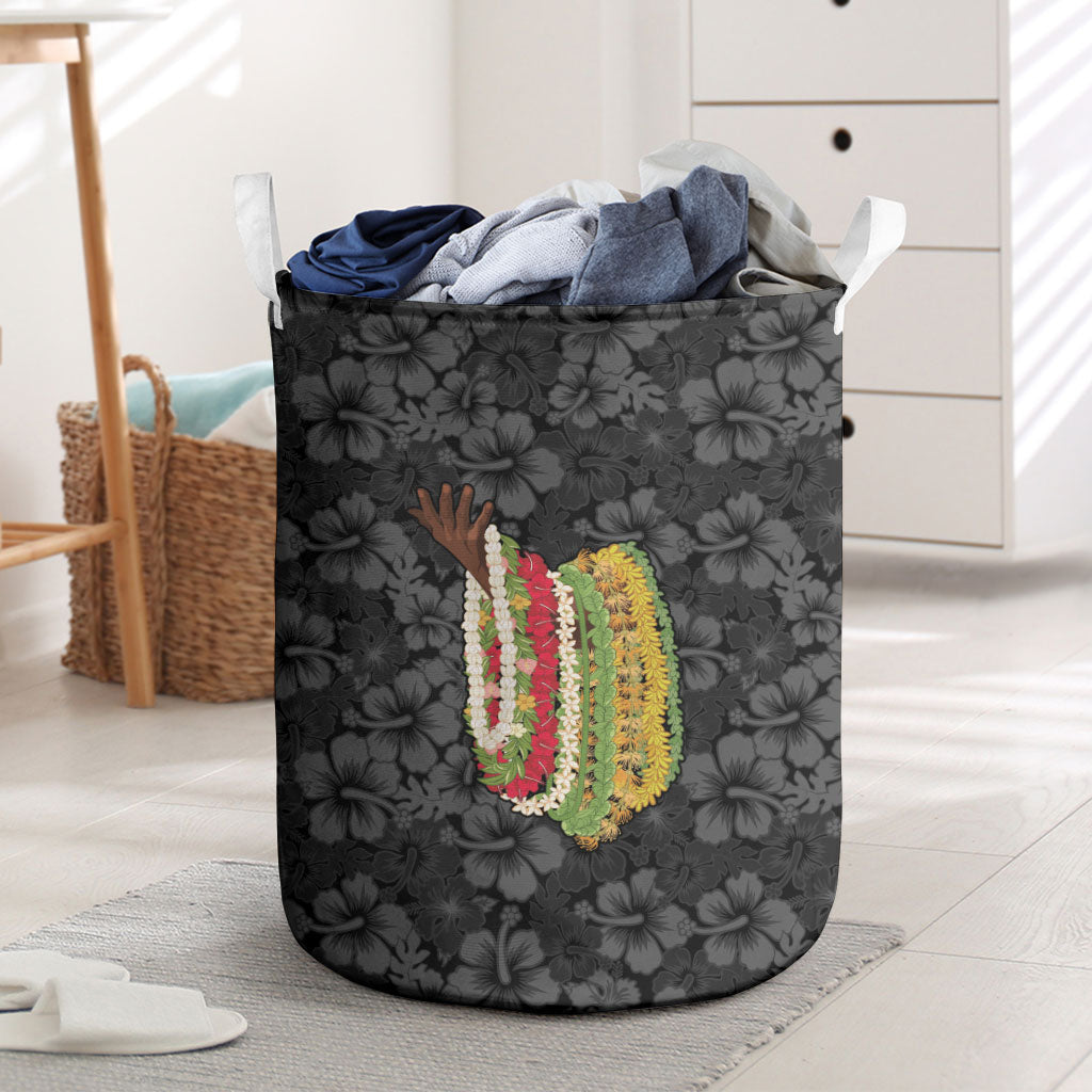 Hawaii Lei Kamehameha Laundry Basket Ele'ele Seamless Pattern Hibiscus Flower LT9 Black - Polynesian Pride