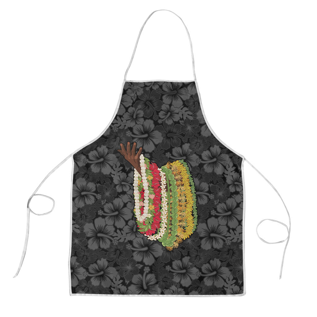 Hawaii Lei Kamehameha Apron Ele'ele Seamless Pattern Hibiscus Flower LT9 Black - Polynesian Pride