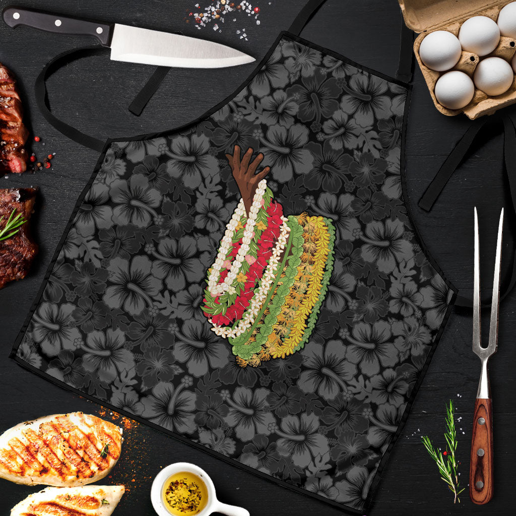 Hawaii Lei Kamehameha Apron Ele'ele Seamless Pattern Hibiscus Flower LT9 Black - Polynesian Pride