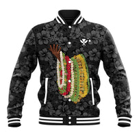 Hawaii Lei Kamehameha Baseball Jacket Ele'ele Seamless Pattern Hibiscus Flower