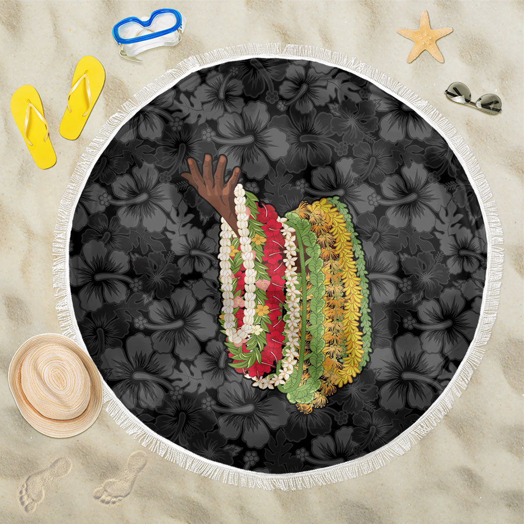 Hawaii Lei Kamehameha Beach Blanket Ele'ele Seamless Pattern Hibiscus Flower LT9 One Size 150cm Black - Polynesian Pride