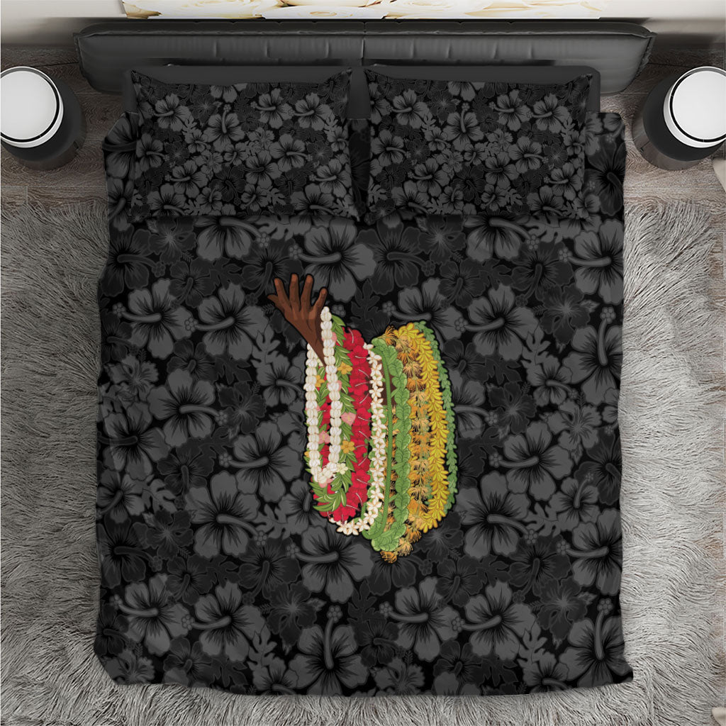 Hawaii Lei Kamehameha Bedding Set Ele'ele Seamless Pattern Hibiscus Flower LT9 Black - Polynesian Pride