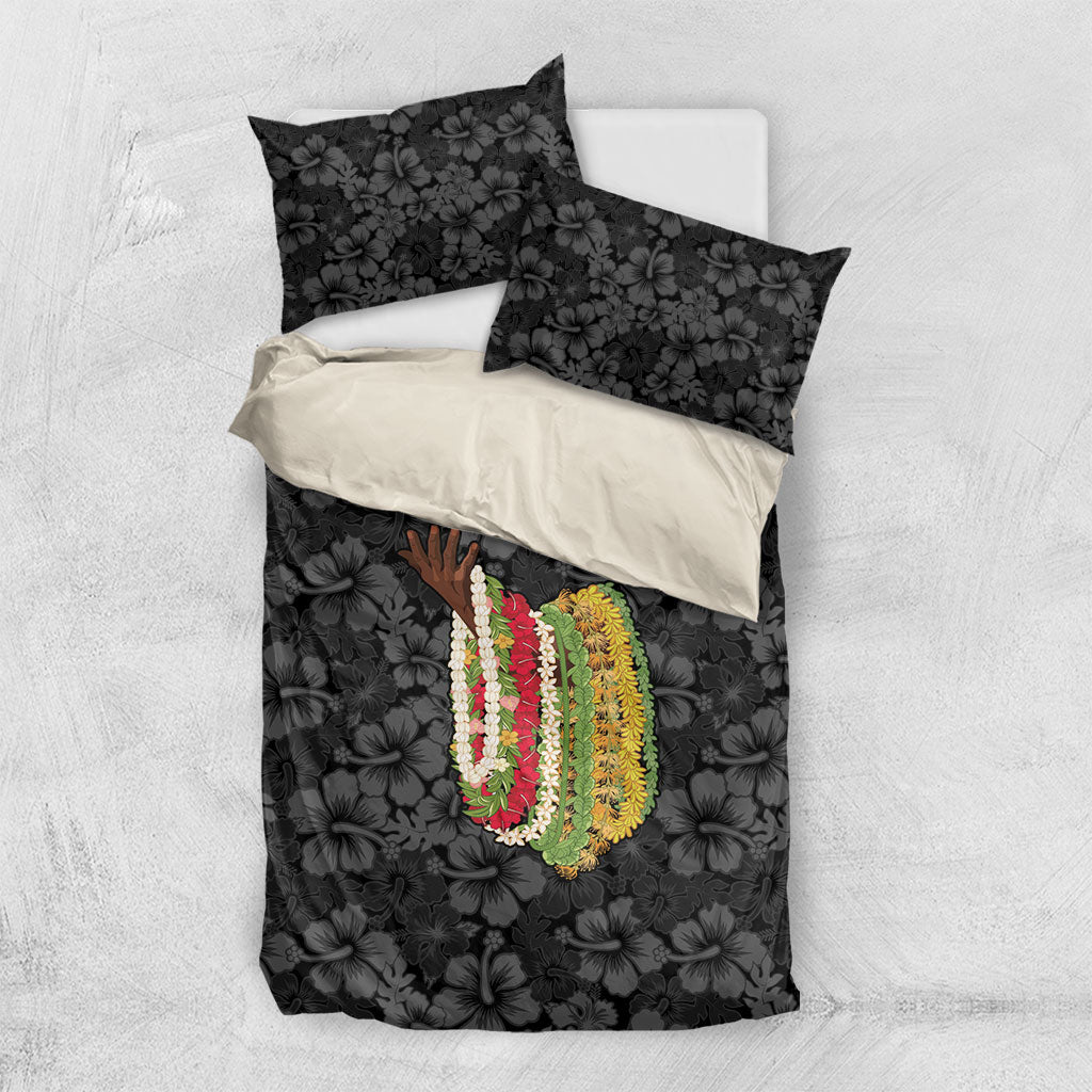 Hawaii Lei Kamehameha Bedding Set Ele'ele Seamless Pattern Hibiscus Flower LT9 US Twin 172cm x 218cm Black - Polynesian Pride