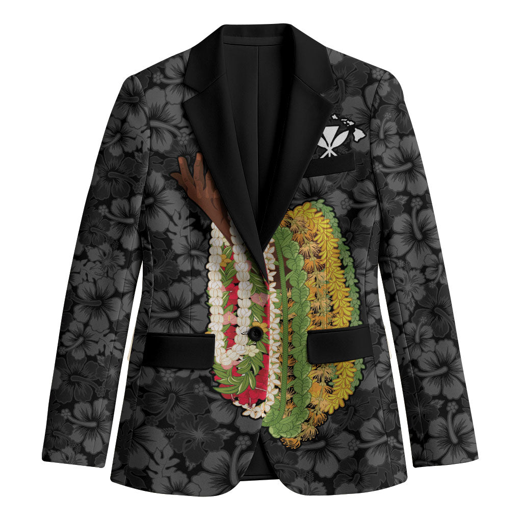 Hawaii Lei Kamehameha Blazer Ele'ele Seamless Pattern Hibiscus Flower LT9 Unisex Black - Polynesian Pride