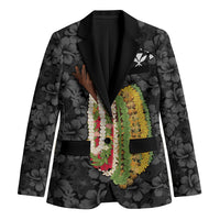 Hawaii Lei Kamehameha Blazer Ele'ele Seamless Pattern Hibiscus Flower LT9 Unisex Black - Polynesian Pride