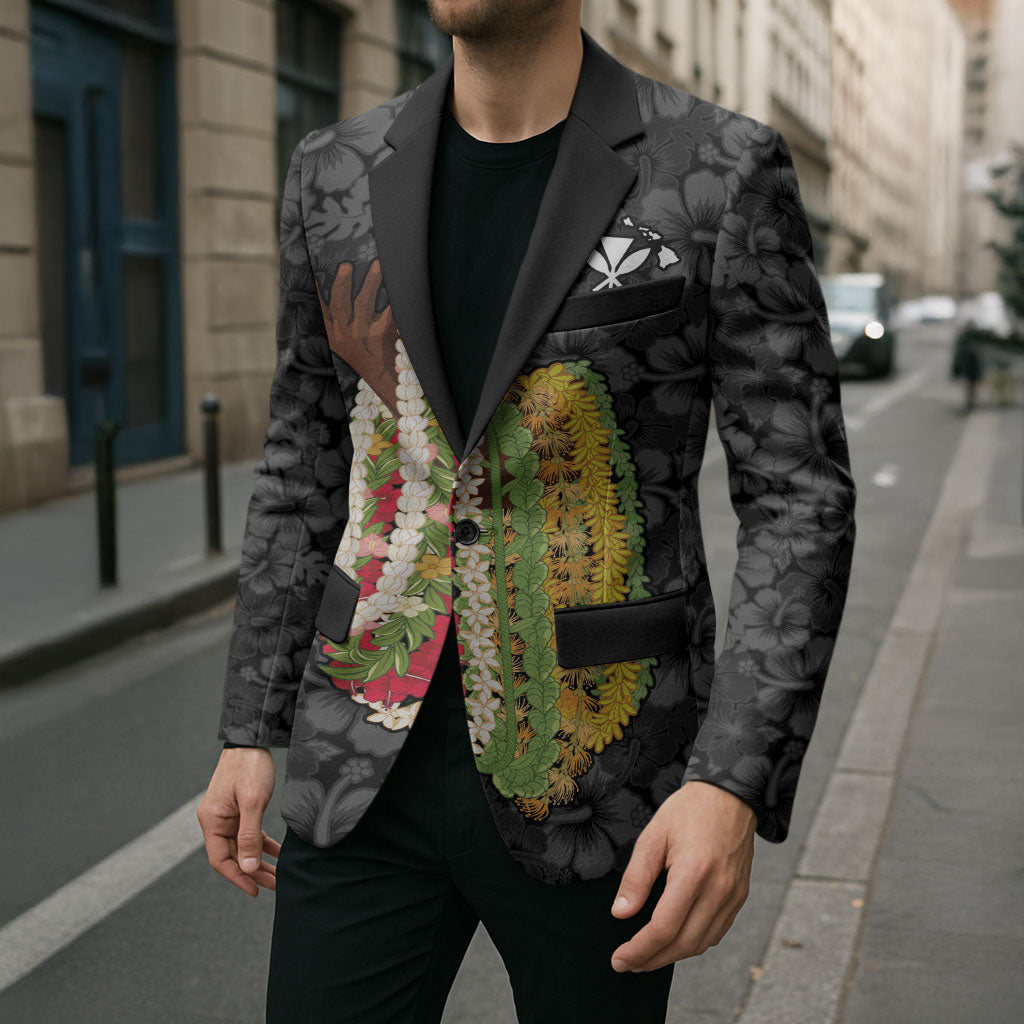 Hawaii Lei Kamehameha Blazer Ele'ele Seamless Pattern Hibiscus Flower LT9 - Polynesian Pride