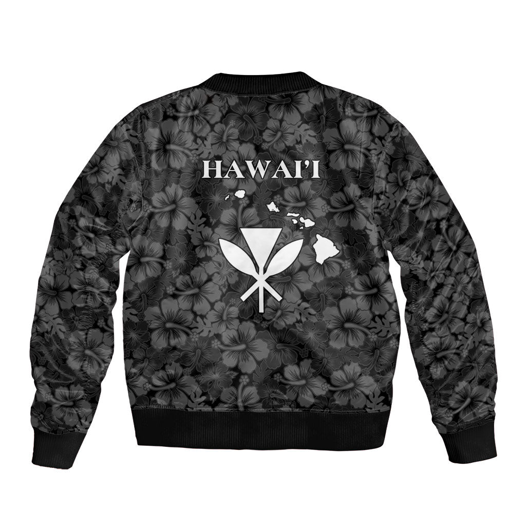 Hawaii Lei Kamehameha Bomber Jacket Ele'ele Seamless Pattern Hibiscus Flower LT9 - Polynesian Pride
