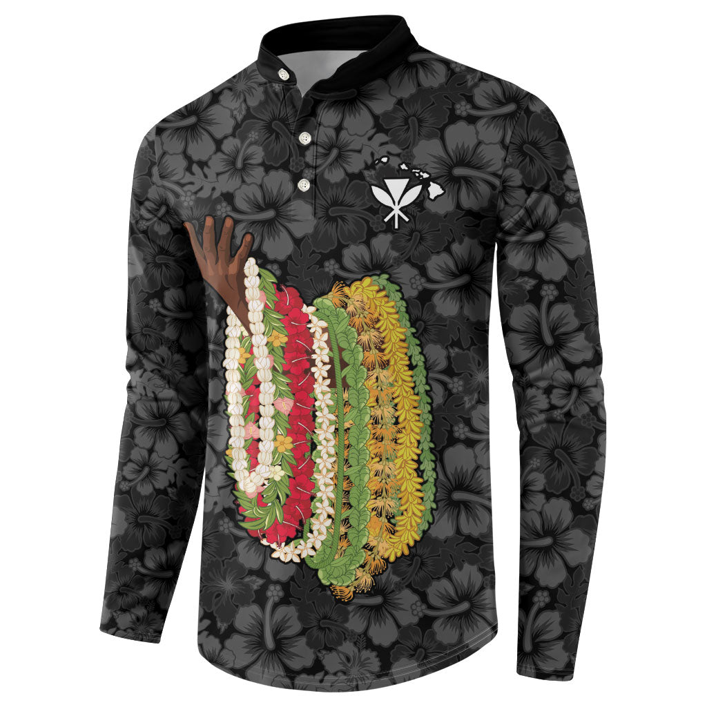 Hawaii Lei Kamehameha Button Sweatshirt Ele'ele Seamless Pattern Hibiscus Flower LT9 - Polynesian Pride