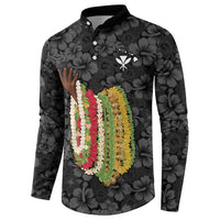 Hawaii Lei Kamehameha Button Sweatshirt Ele'ele Seamless Pattern Hibiscus Flower LT9 - Polynesian Pride