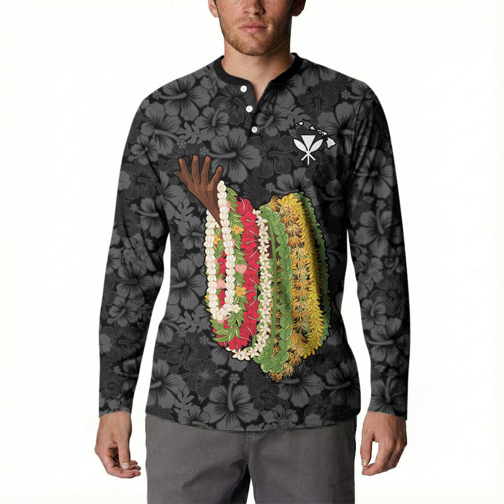 Hawaii Lei Kamehameha Button Sweatshirt Ele'ele Seamless Pattern Hibiscus Flower LT9 - Polynesian Pride