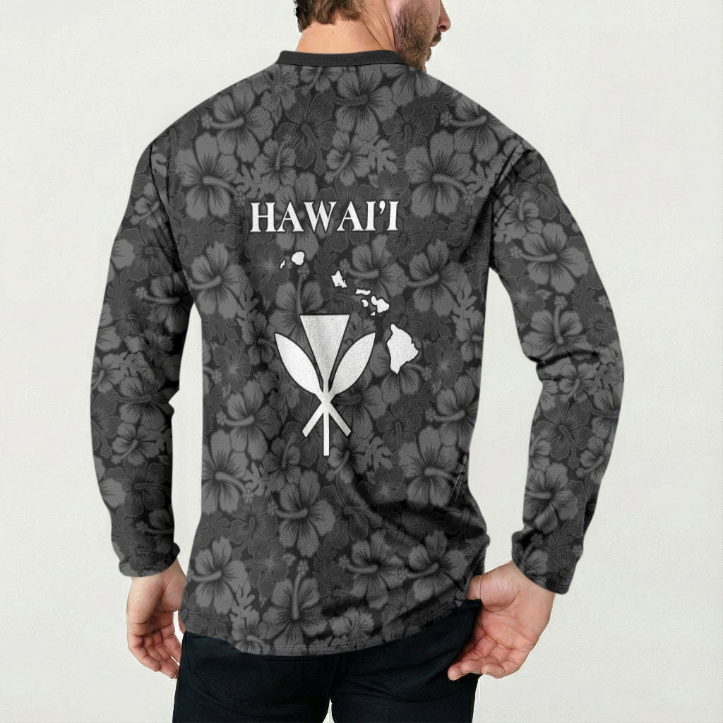 Hawaii Lei Kamehameha Button Sweatshirt Ele'ele Seamless Pattern Hibiscus Flower LT9 - Polynesian Pride