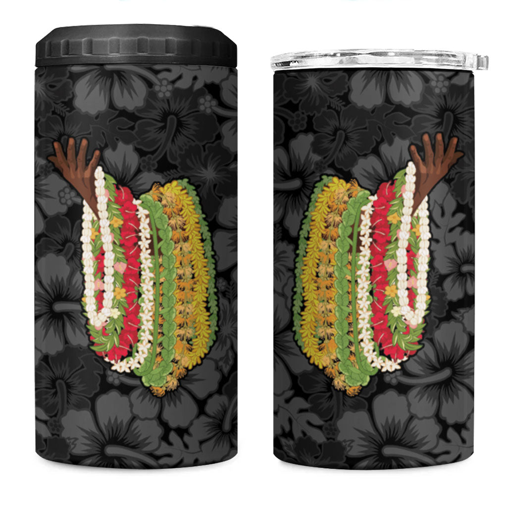 Hawaii Lei Kamehameha 4 in 1 Can Cooler Tumbler Ele'ele Seamless Pattern Hibiscus Flower LT9 One Size: 16 oz Black - Polynesian Pride