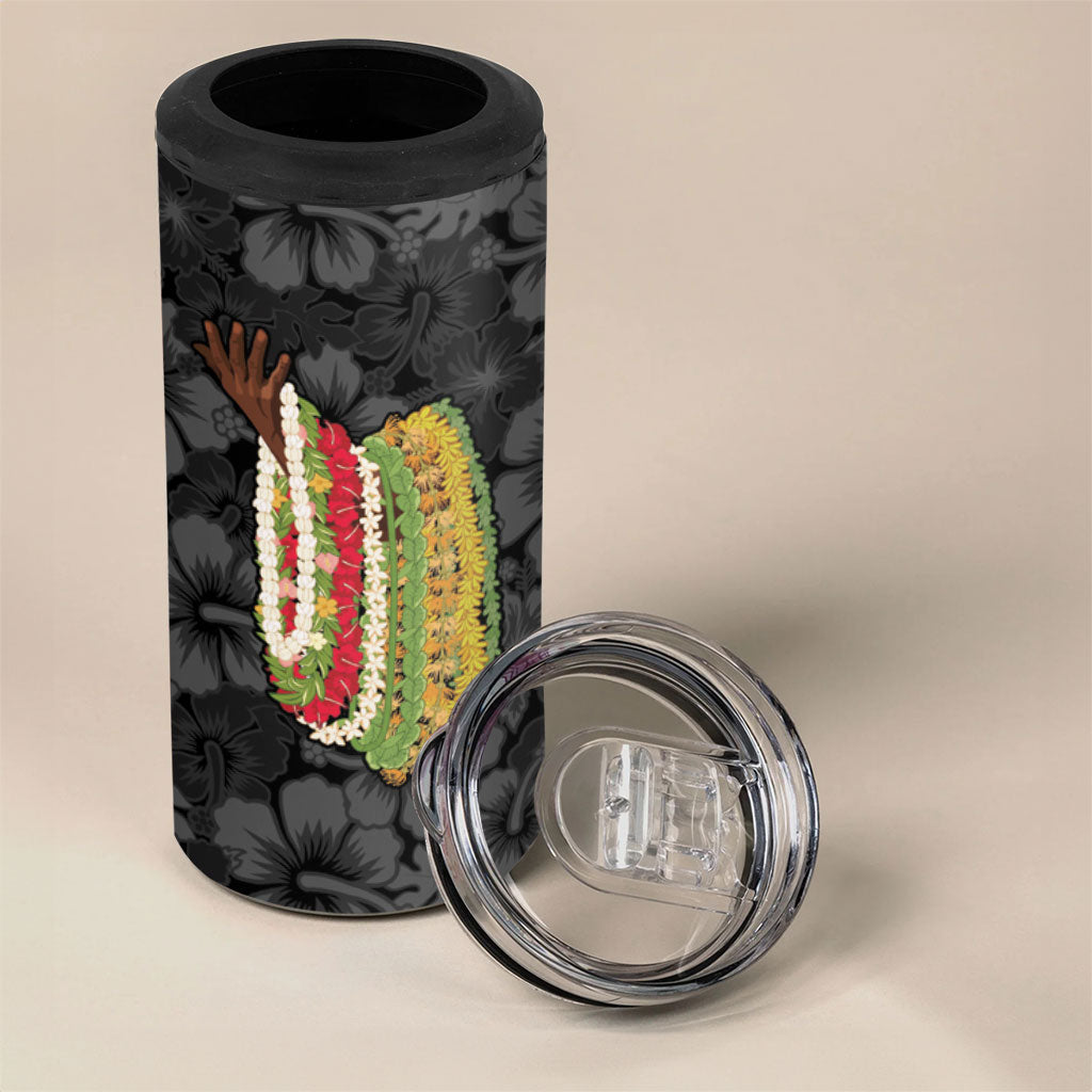 Hawaii Lei Kamehameha 4 in 1 Can Cooler Tumbler Ele'ele Seamless Pattern Hibiscus Flower