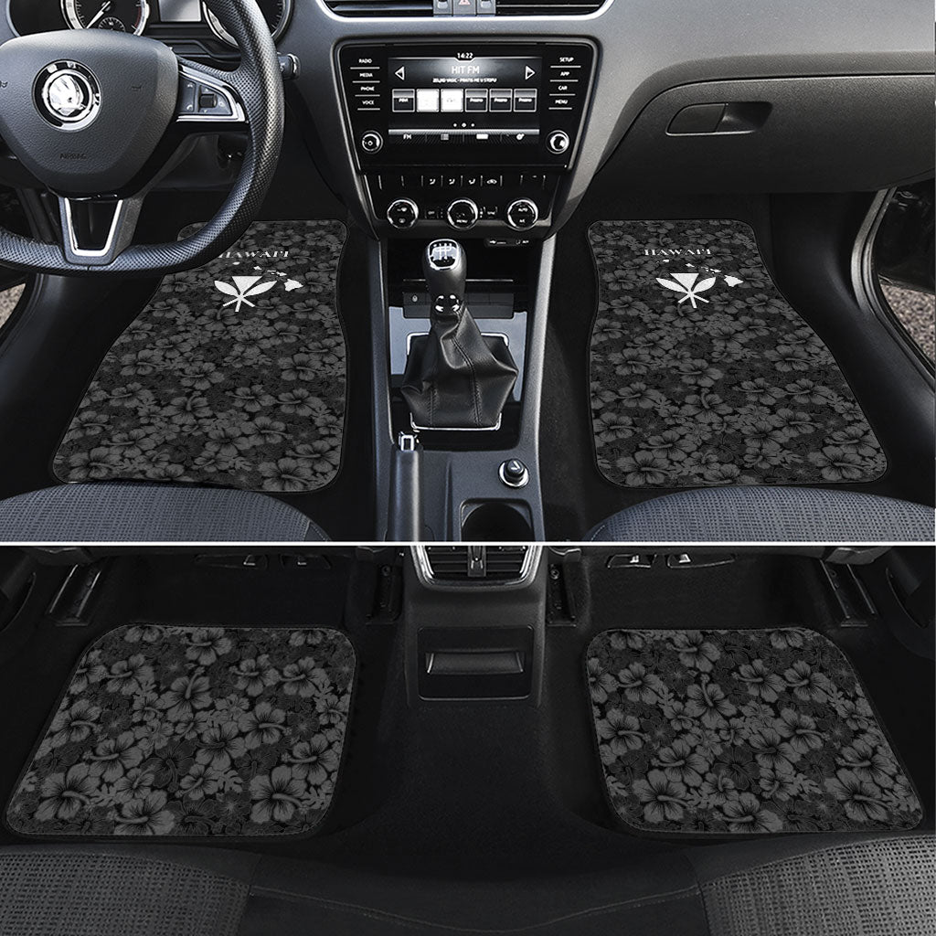 Hawaii Lei Kamehameha Car Mats Ele'ele Seamless Pattern Hibiscus Flower LT9 Set 4pcs Black - Polynesian Pride