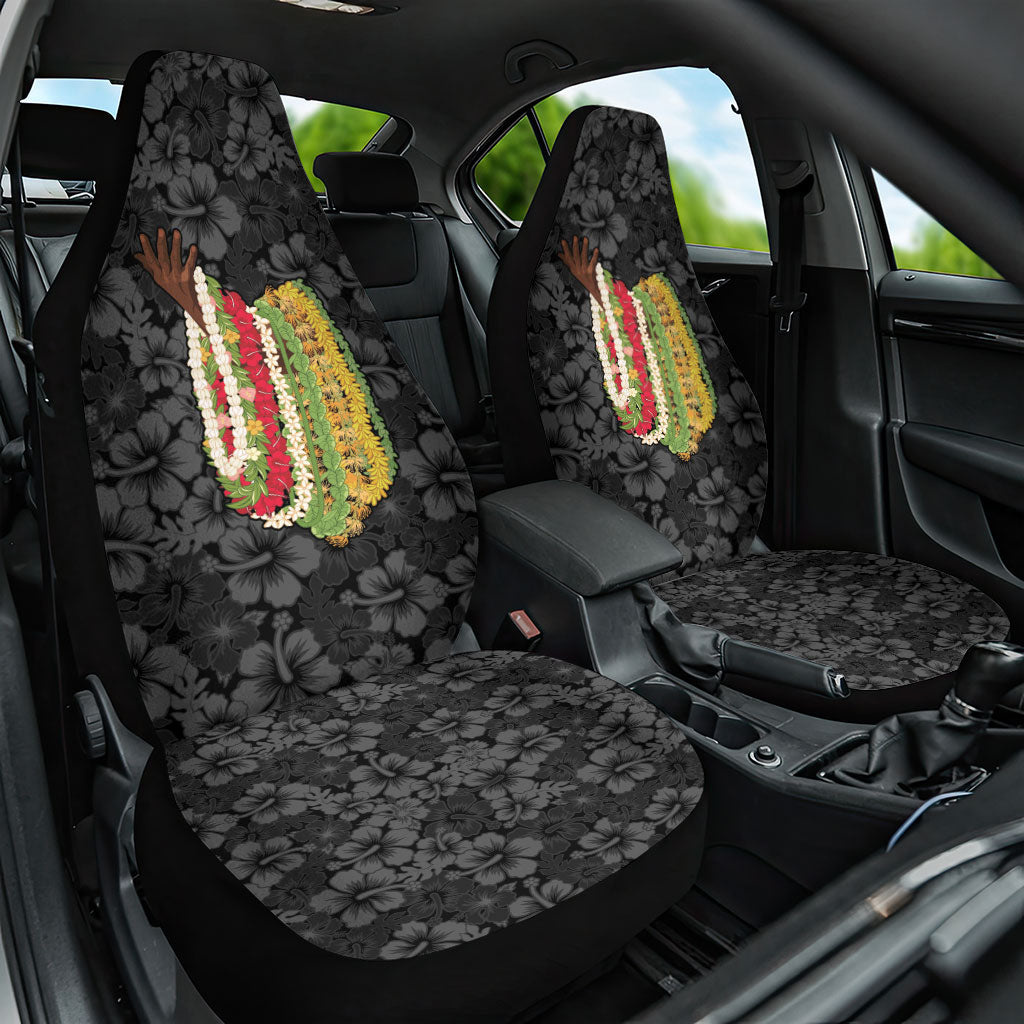 Hawaii Lei Kamehameha Car Seat Cover Ele'ele Seamless Pattern Hibiscus Flower LT9 One Size Black - Polynesian Pride