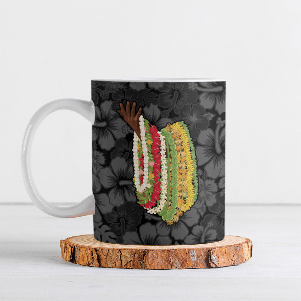 Hawaii Lei Kamehameha Ceramic Mug Ele'ele Seamless Pattern Hibiscus Flower LT9 Black - Polynesian Pride