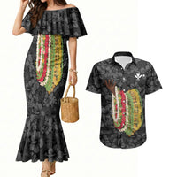 Hawaii Lei Kamehameha Couples Matching Mermaid Dress and Hawaiian Shirt Ele'ele Seamless Pattern Hibiscus Flower LT9 Black - Polynesian Pride