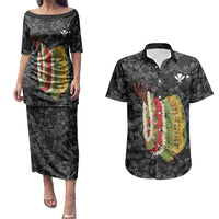 Hawaii Lei Kamehameha Couples Matching Puletasi and Hawaiian Shirt Ele'ele Seamless Pattern Hibiscus Flower LT9 Black - Polynesian Pride