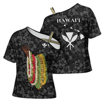 Hawaii Lei Kamehameha Cross Shoulder Shirt Ele'ele Seamless Pattern Hibiscus Flower