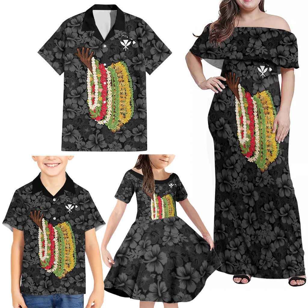 Hawaii Lei Kamehameha Family Matching Off Shoulder Maxi Dress and Hawaiian Shirt Ele'ele Seamless Pattern Hibiscus Flower LT9 - Polynesian Pride