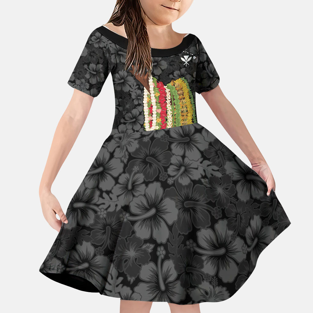 Hawaii Lei Kamehameha Family Matching Off Shoulder Short Dress and Hawaiian Shirt Ele'ele Seamless Pattern Hibiscus Flower