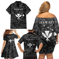 Hawaii Lei Kamehameha Family Matching Off Shoulder Short Dress and Hawaiian Shirt Ele'ele Seamless Pattern Hibiscus Flower
