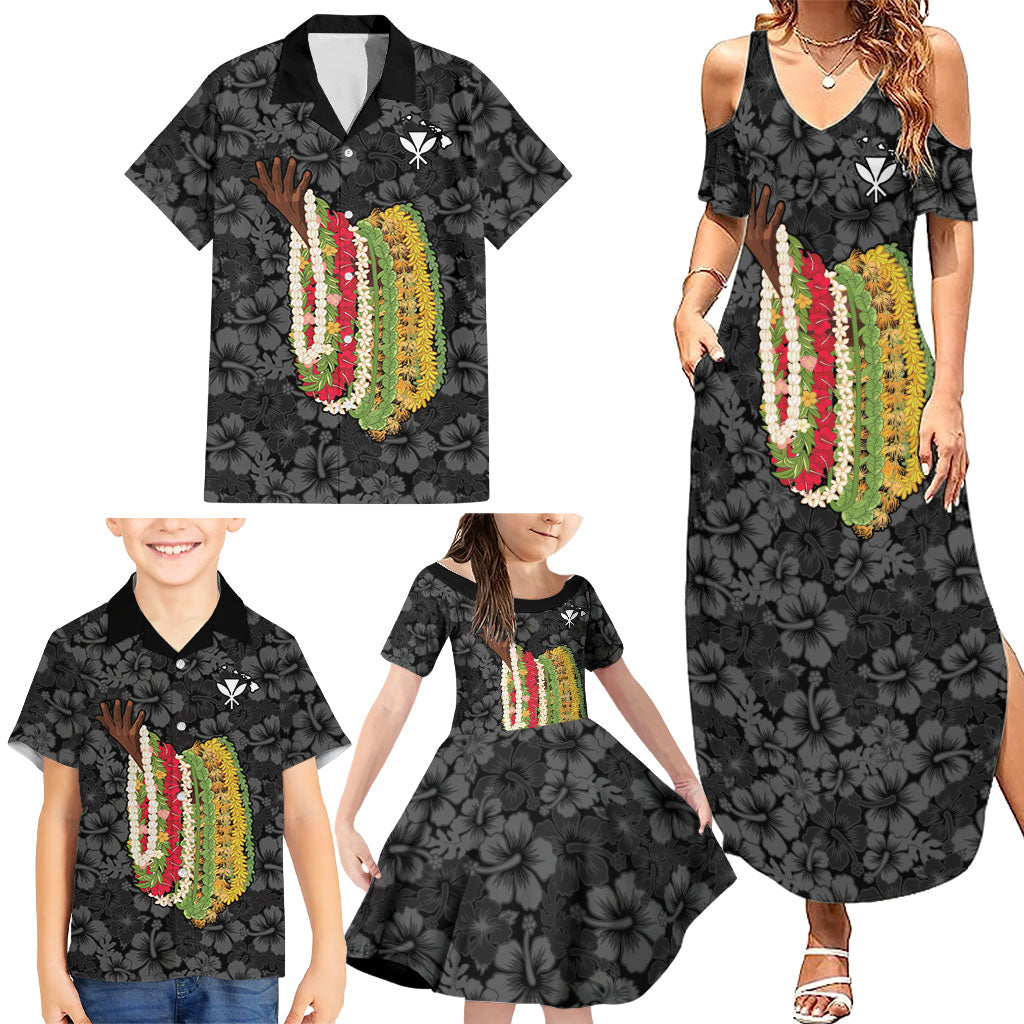 Hawaii Lei Kamehameha Family Matching Summer Maxi Dress and Hawaiian Shirt Ele'ele Seamless Pattern Hibiscus Flower