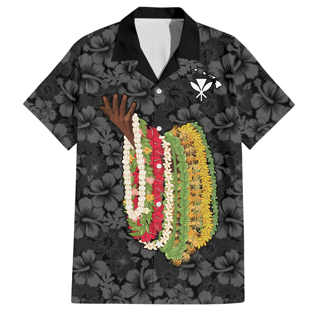 Hawaii Lei Kamehameha Hawaiian Shirt Ele'ele Seamless Pattern Hibiscus Flower LT9 Black - Polynesian Pride