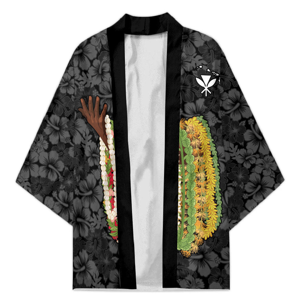 Hawaii Lei Kamehameha Kimono Ele'ele Seamless Pattern Hibiscus Flower LT9 Unisex Black - Polynesian Pride