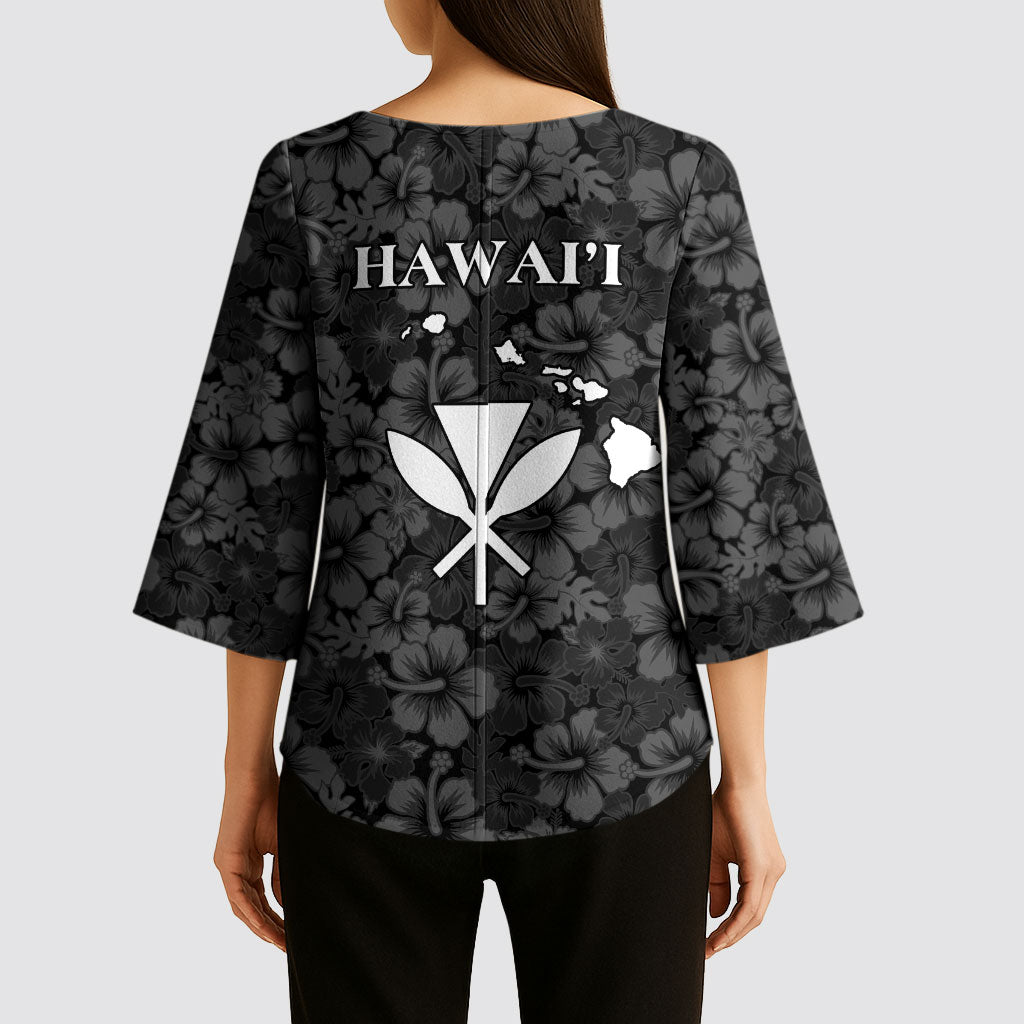 Hawaii Lei Kamehameha Kimono Sleeve Blouse Ele'ele Seamless Pattern Hibiscus Flower