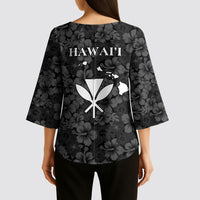 Hawaii Lei Kamehameha Kimono Sleeve Blouse Ele'ele Seamless Pattern Hibiscus Flower