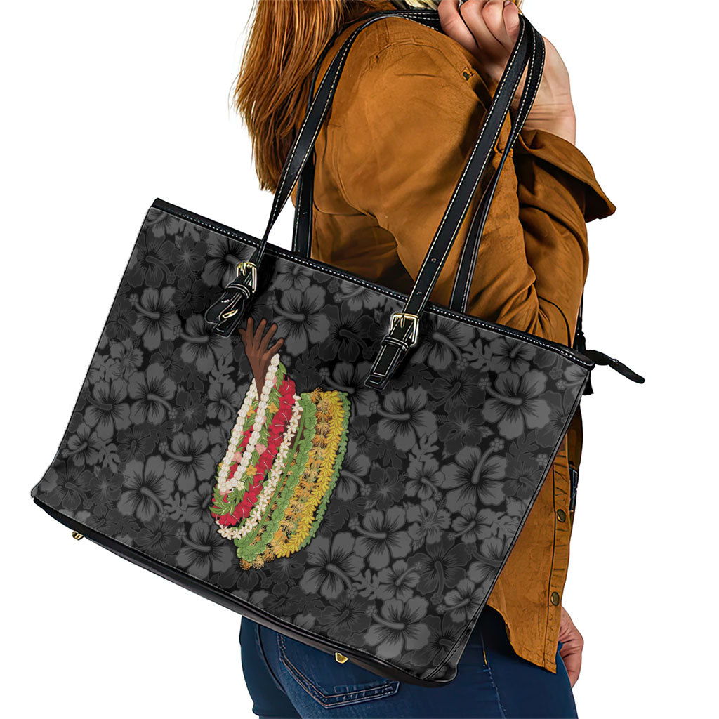 Hawaii Lei Kamehameha Leather Tote Bag Ele'ele Seamless Pattern Hibiscus Flower