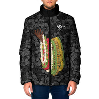 Hawaii Lei Kamehameha Padded Jacket Ele'ele Seamless Pattern Hibiscus Flower LT9 Men Black - Polynesian Pride
