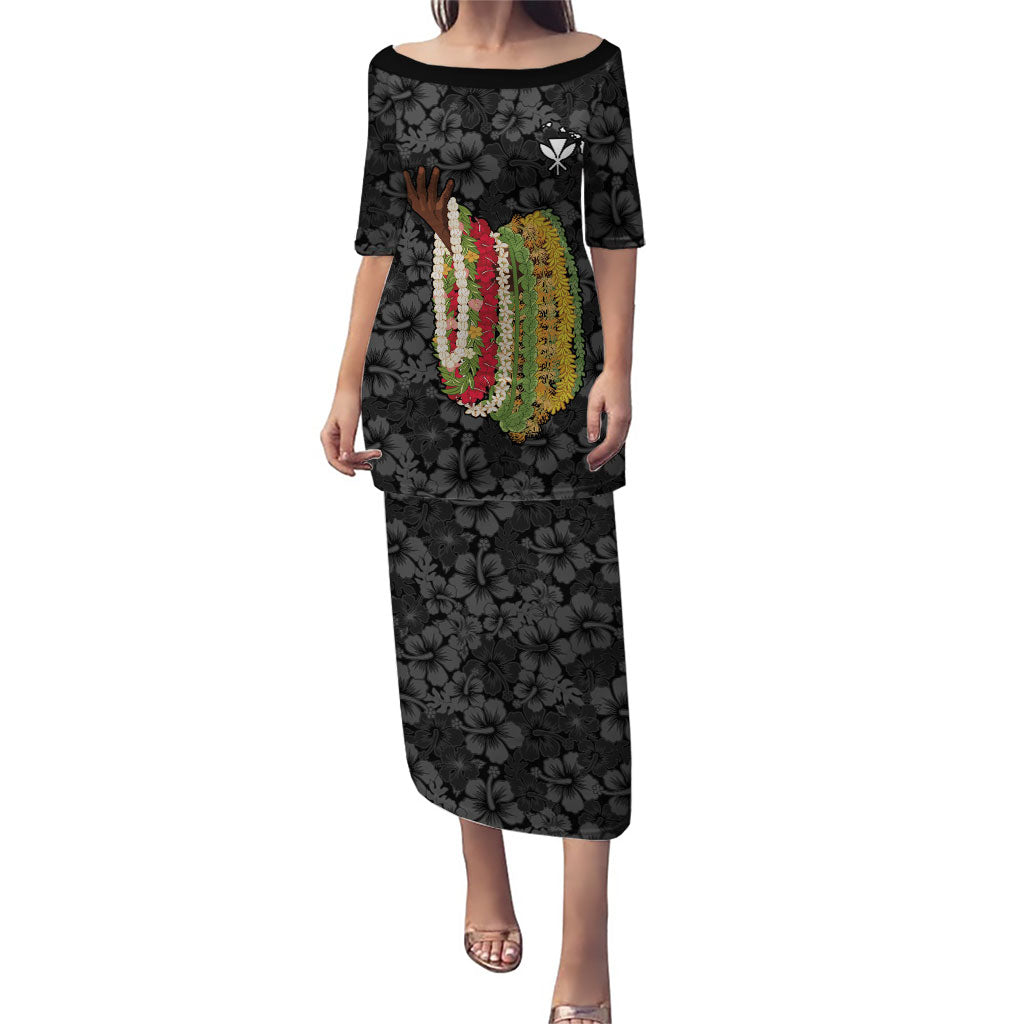 Hawaii Lei Kamehameha Puletasi Ele'ele Seamless Pattern Hibiscus Flower LT9 Long Dress Black - Polynesian Pride