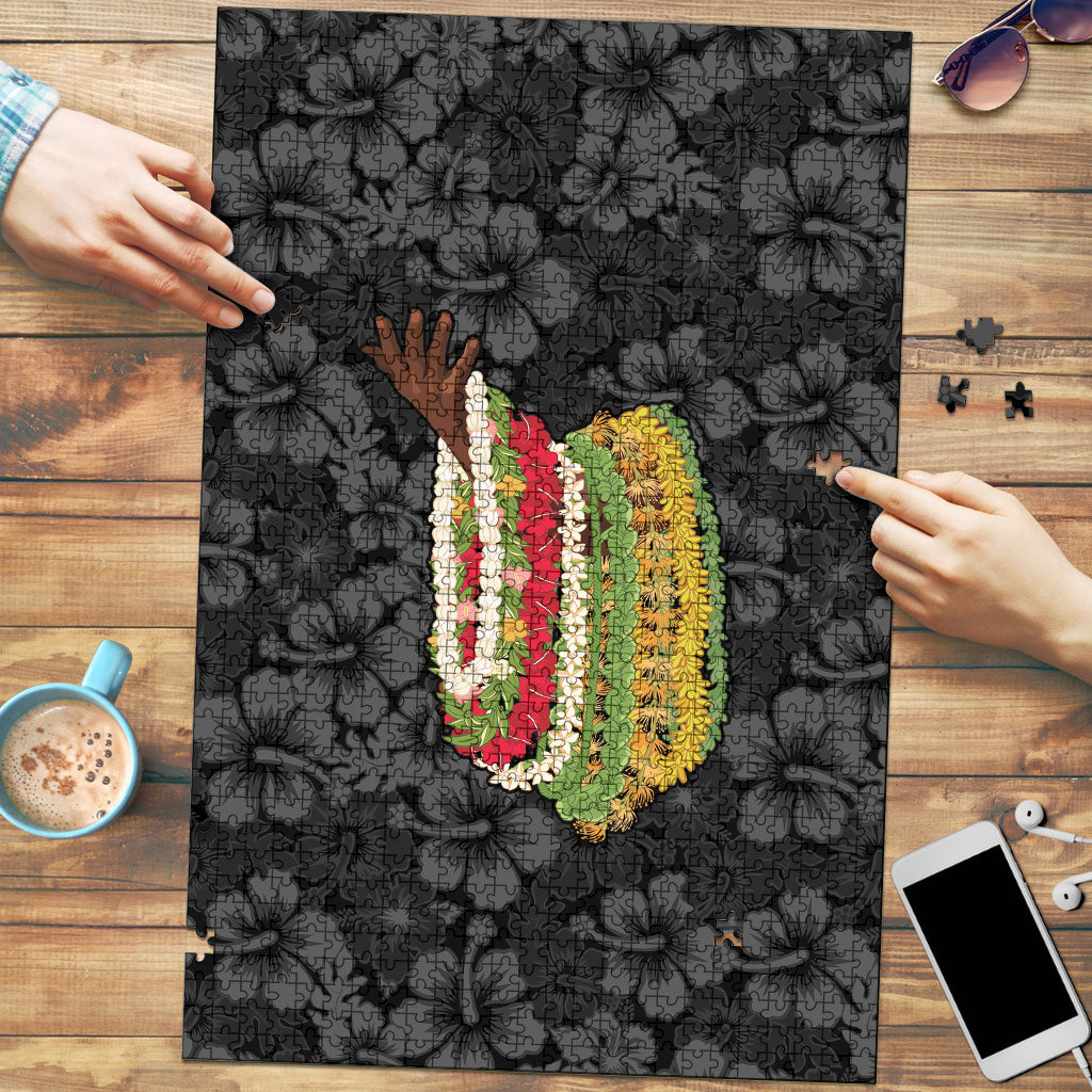 Hawaii Lei Kamehameha Puzzle Ele'ele Seamless Pattern Hibiscus Flower LT9 Black - Polynesian Pride