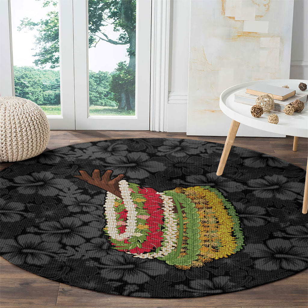 Hawaii Lei Kamehameha Round Carpet Ele'ele Seamless Pattern Hibiscus Flower