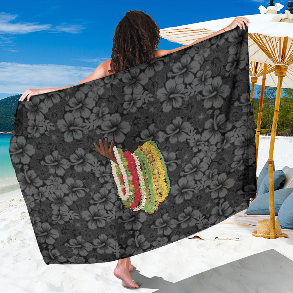 Hawaii Lei Kamehameha Sarong Ele'ele Seamless Pattern Hibiscus Flower LT9 One Size 44 x 66 inches Black - Polynesian Pride