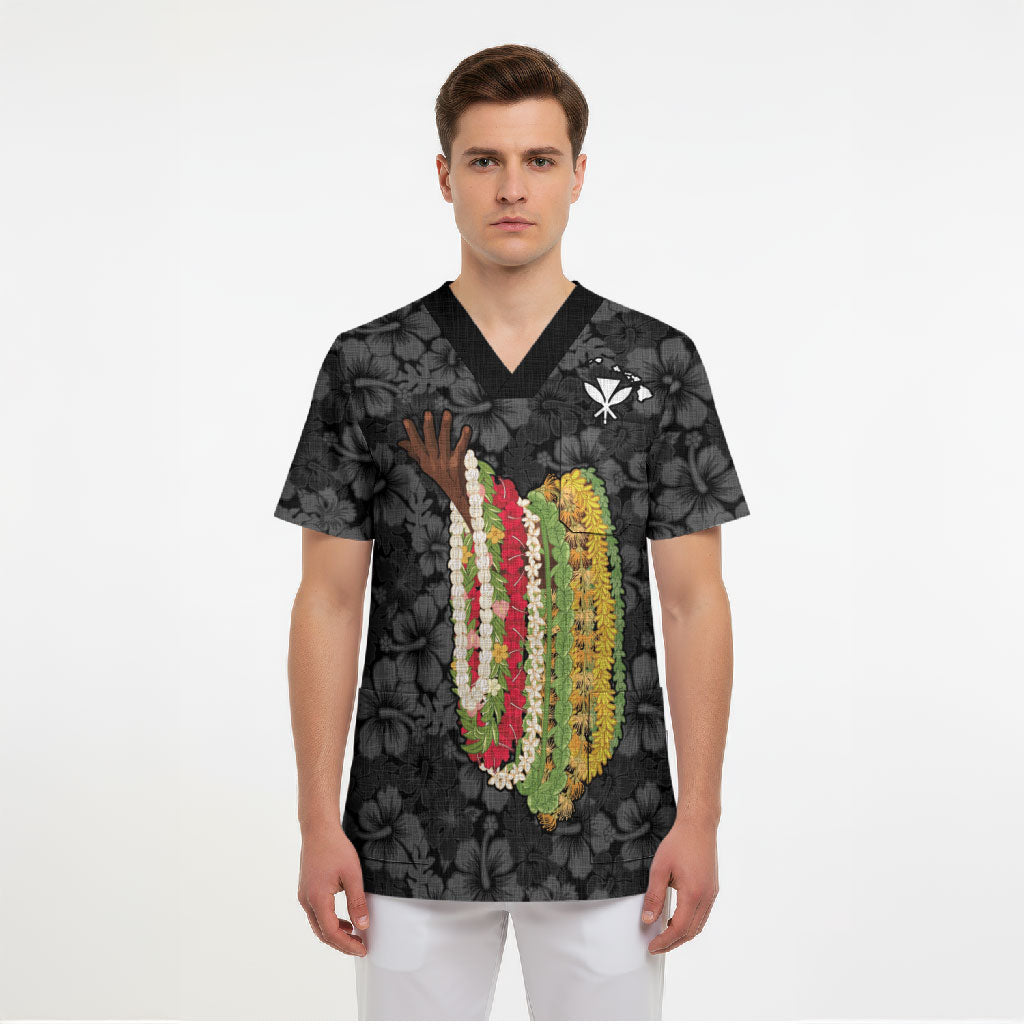 Hawaii Lei Kamehameha Scrub Top Ele'ele Seamless Pattern Hibiscus Flower