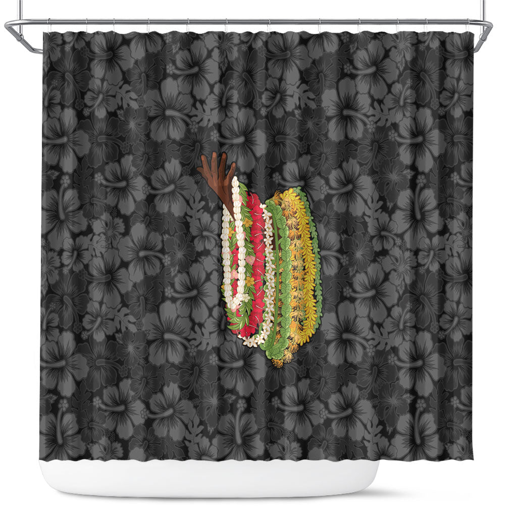 Hawaii Lei Kamehameha Shower Curtain Ele'ele Seamless Pattern Hibiscus Flower LT9 Black - Polynesian Pride