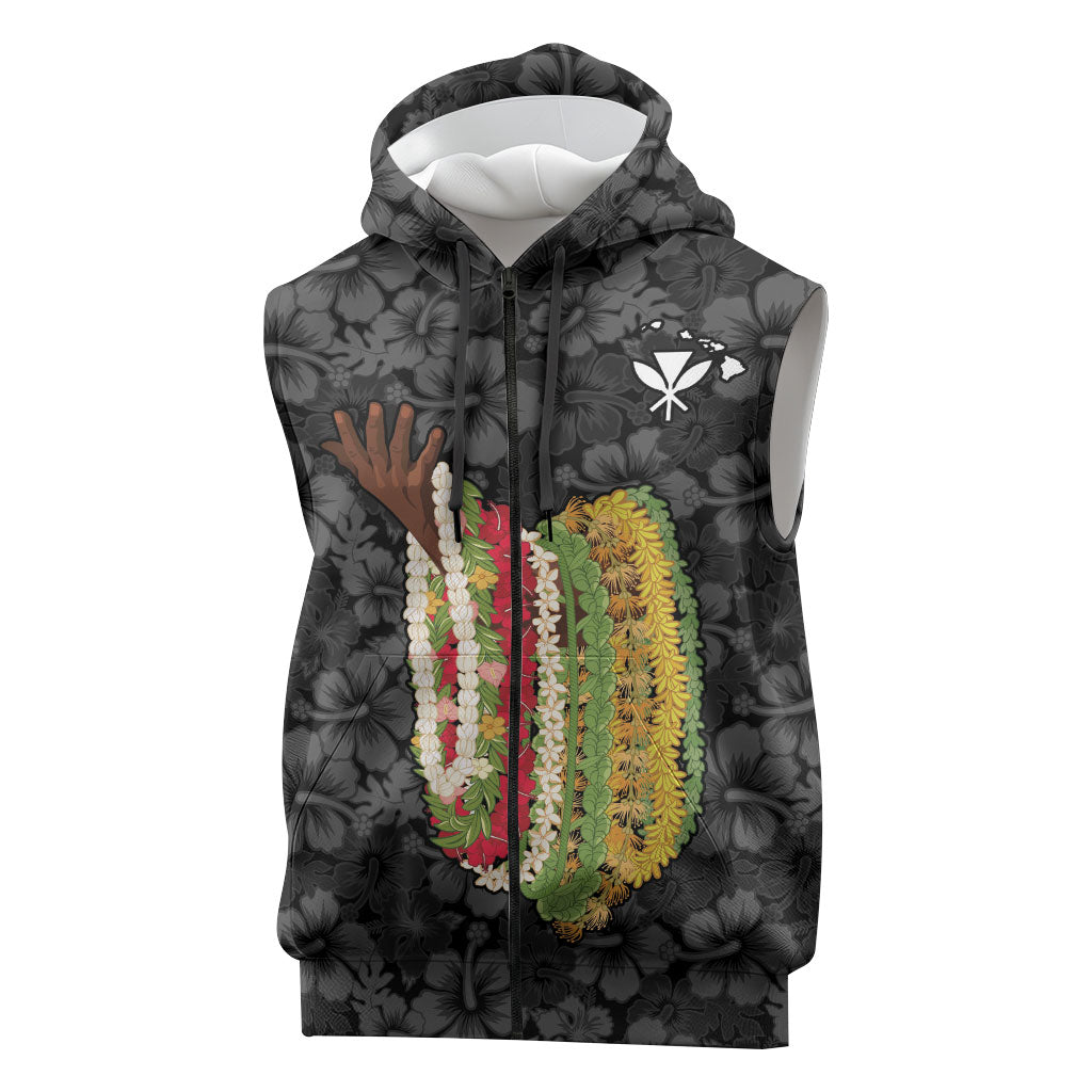 Hawaii Lei Kamehameha Sleeveless Zip Hoodie Ele'ele Seamless Pattern Hibiscus Flower