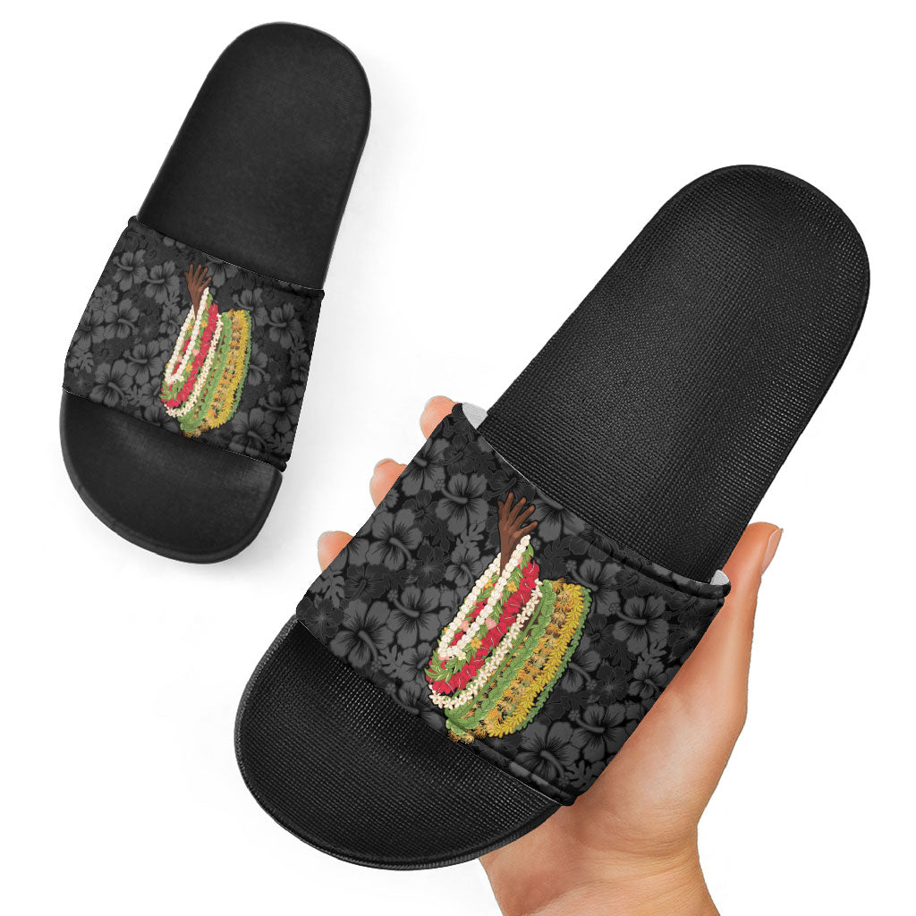 Hawaii Lei Kamehameha Slide Sandals Ele'ele Seamless Pattern Hibiscus Flower