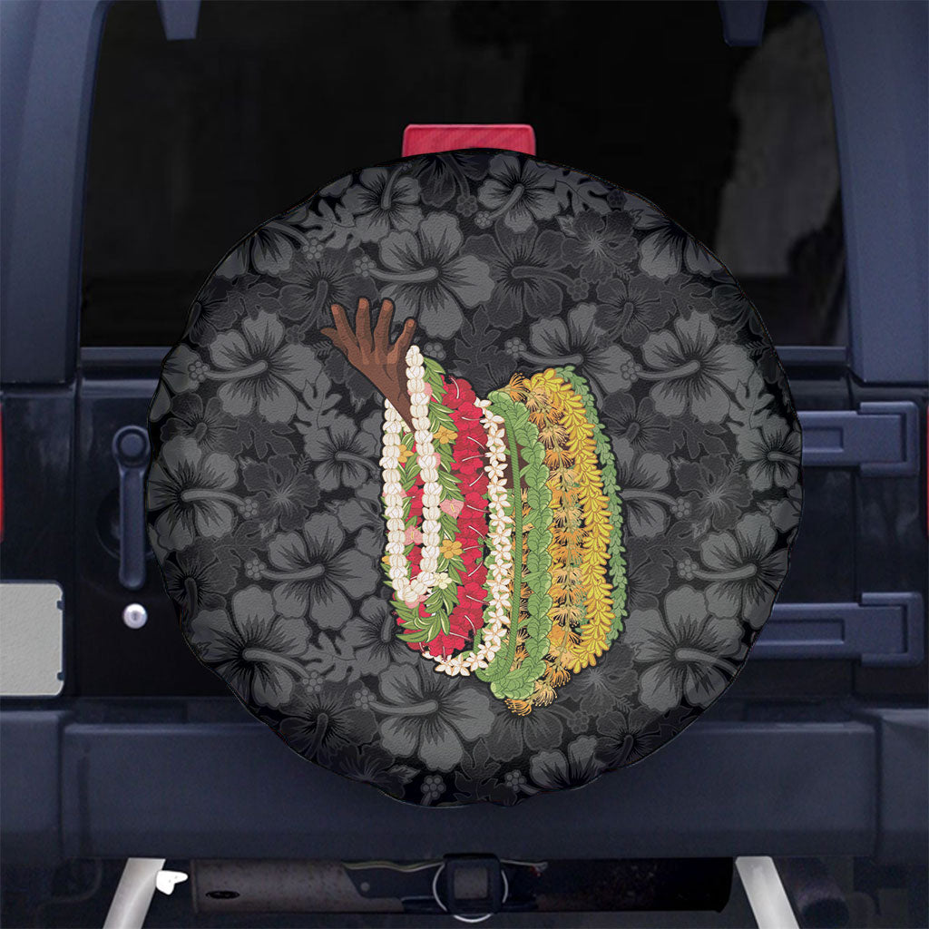 Hawaii Lei Kamehameha Spare Tire Cover Ele'ele Seamless Pattern Hibiscus Flower LT9 No hole Black - Polynesian Pride