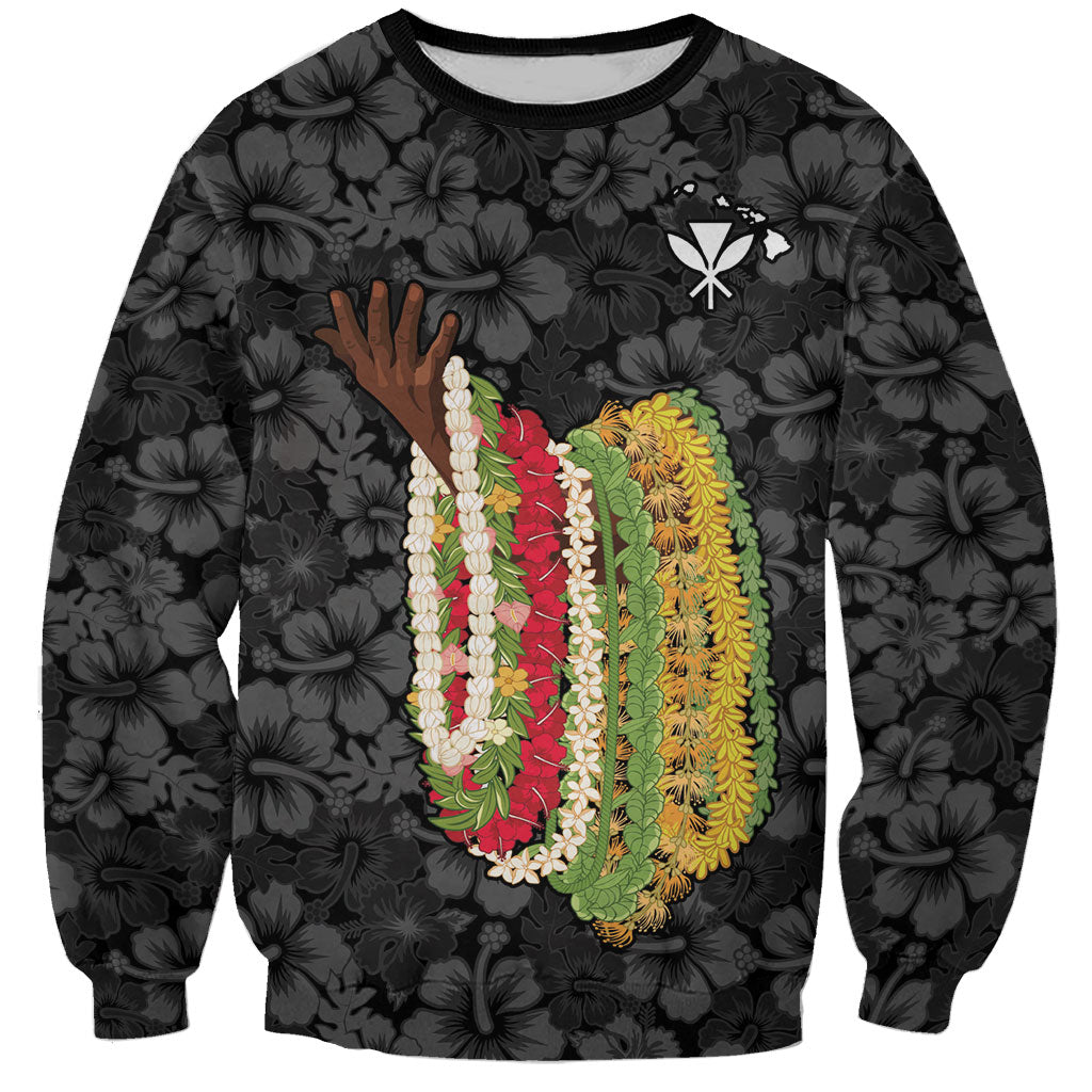 Hawaii Lei Kamehameha Sweatshirt Ele'ele Seamless Pattern Hibiscus Flower LT9 Unisex Black - Polynesian Pride